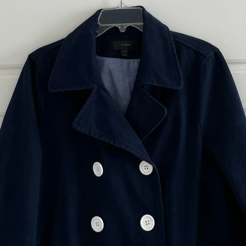 J. Crew Peacoat Heavyweight Cotton Twill Double Breasted Button Up Size 12 Navy - Picture 4 of 16